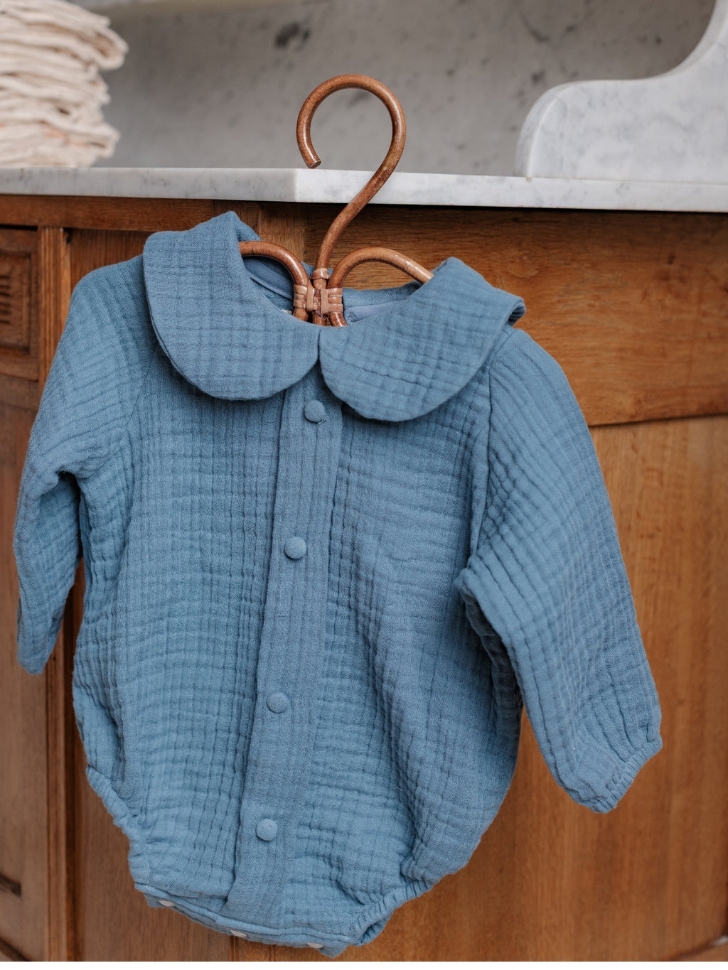 Petrol Blue Muslin Romper and Hat