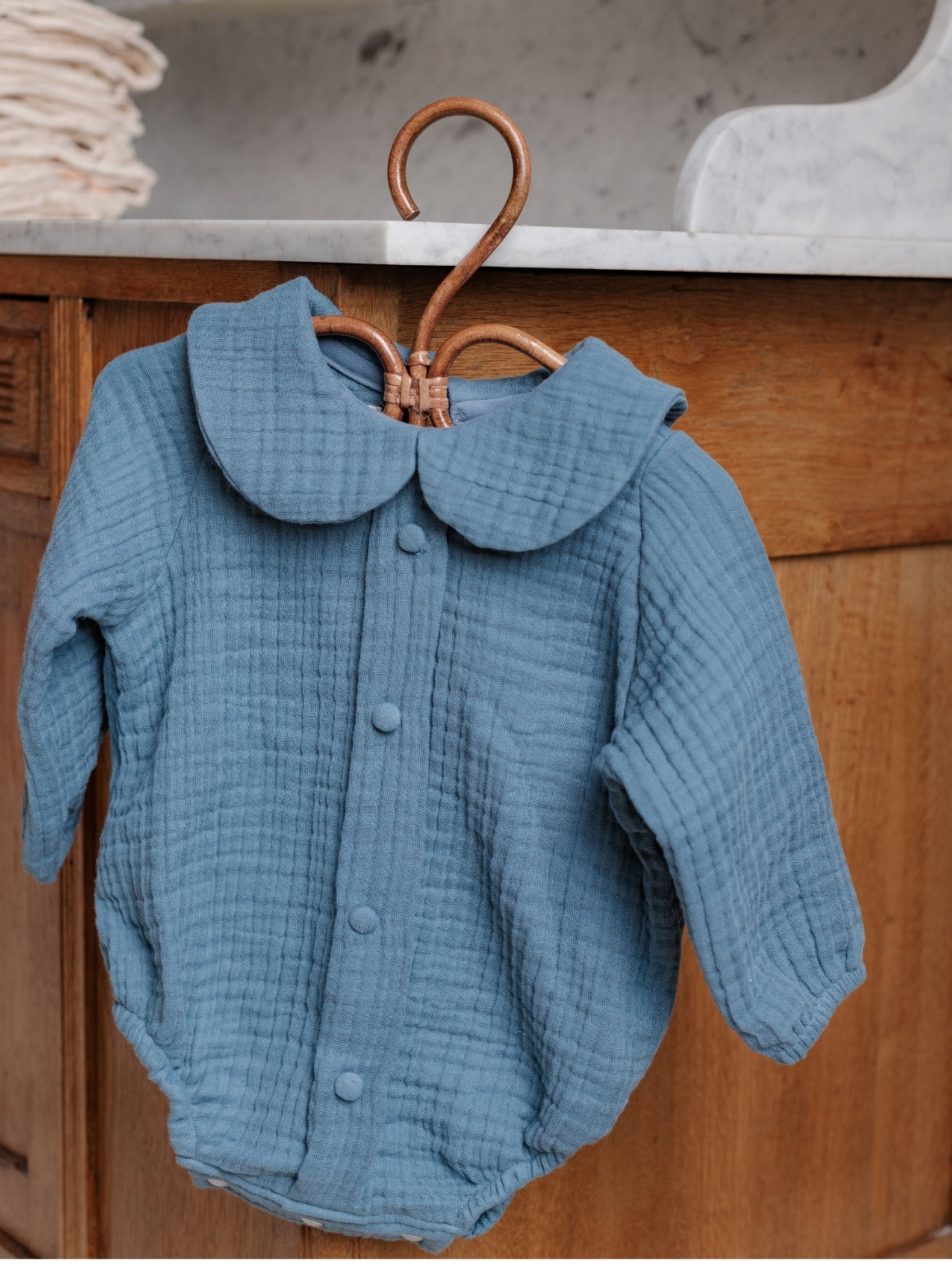 Petrol Blue Muslin Romper and Hat