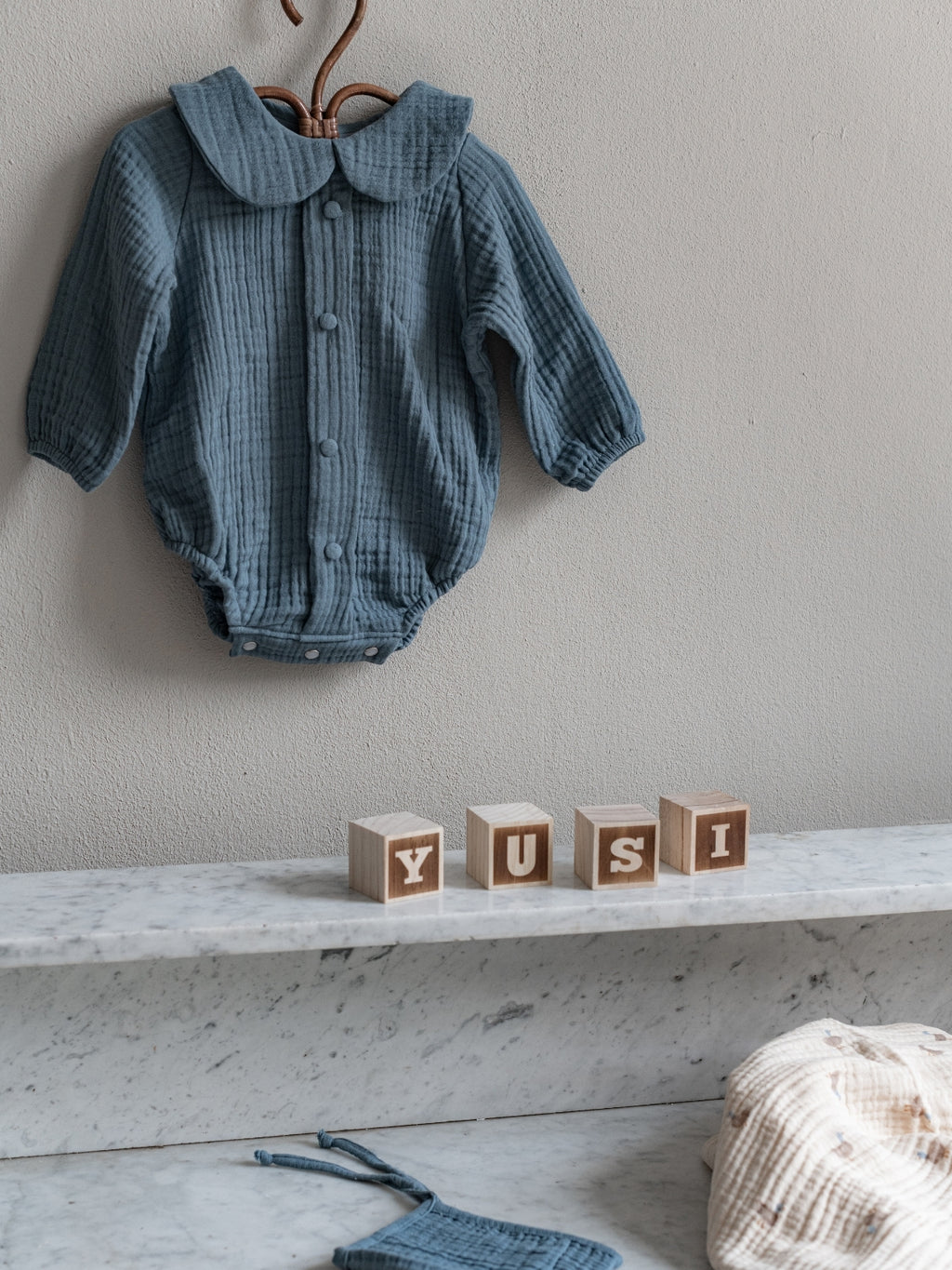 Petrol Blue Muslin Romper and Hat