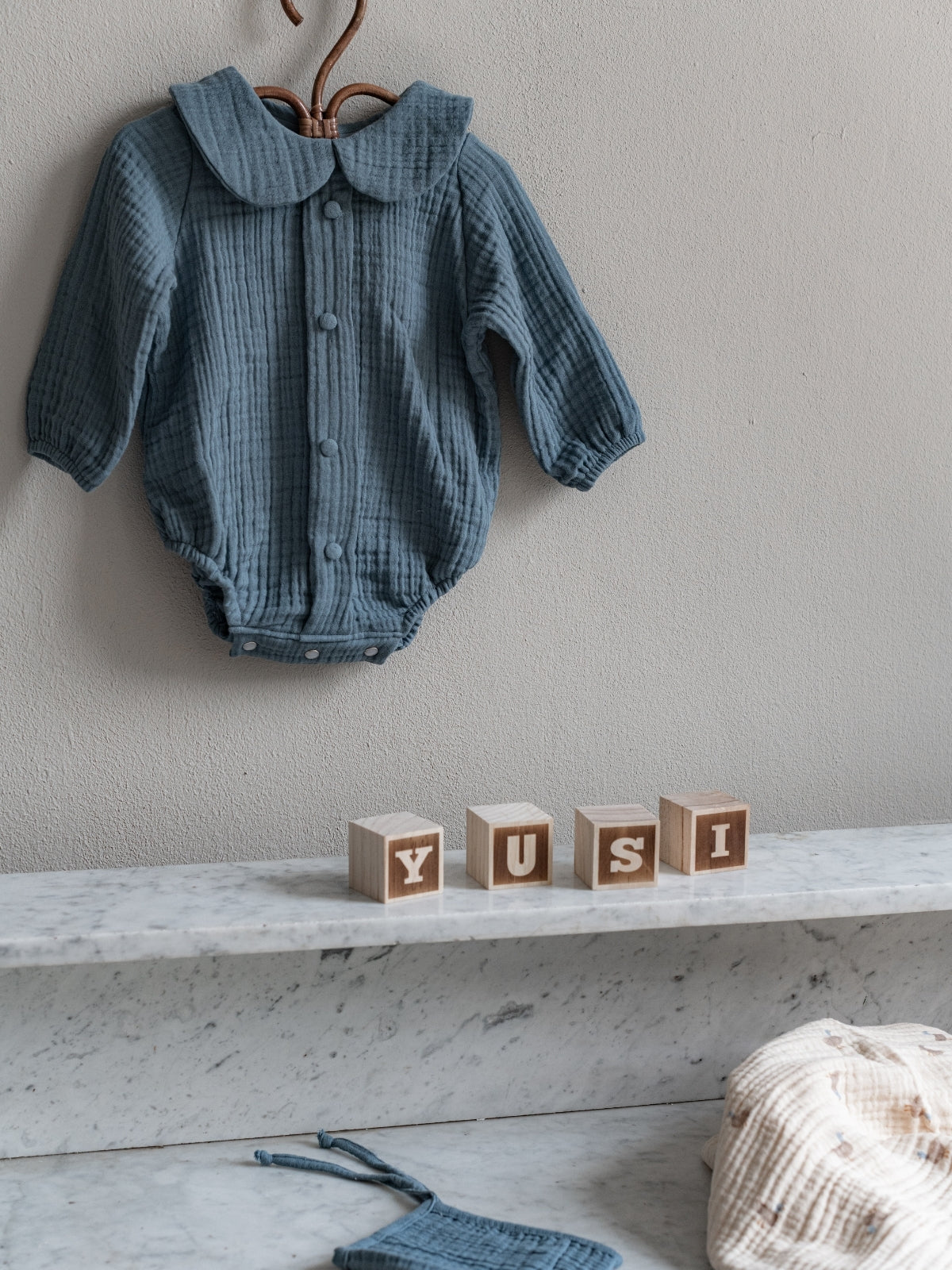 Petrol Blue Muslin Romper and Hat