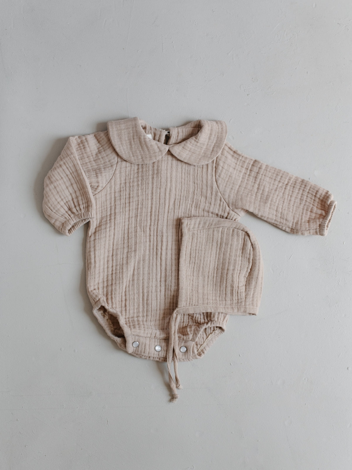 Beige Muslin Romper and Hat